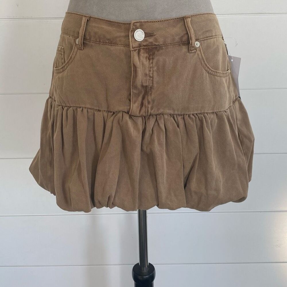 Blank NYC Light Brown Denim Balloon Mini Skirt Size 27 NWT
